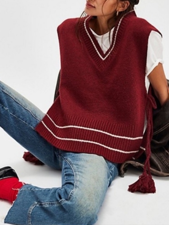 Free People Sweaters - FREE PEOPLE All Star Strip Poncho Sweater Vest in Burgundy, size OS
